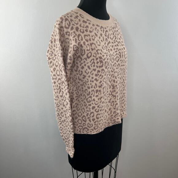 JOIE Beige Brown S Knit Sweater Leopard Print Crew Neck Long Sleeve Pullover - Picture 4 of 9